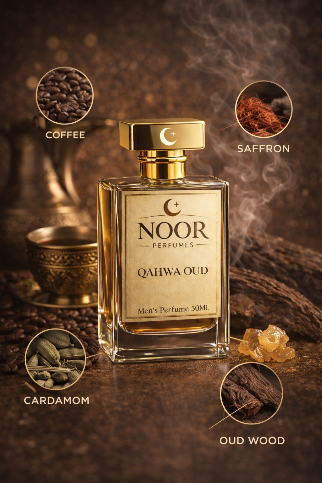 Qahwa Oud Eau de Parfum 50ML – Premium Oud & Coffee Perfume for Men by Noor Perfumes | Long Lasting Luxury Fragrance | Available Pan India