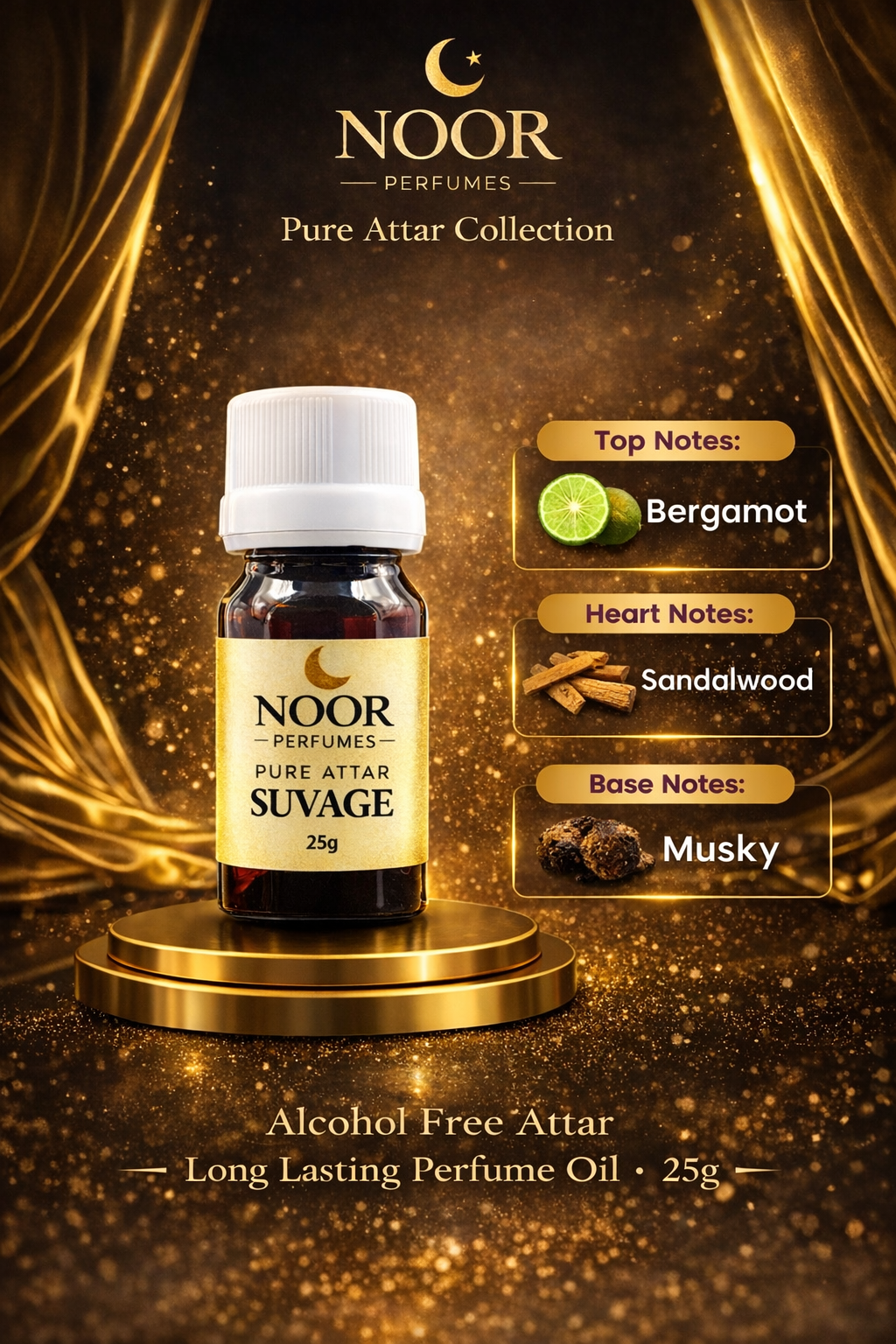 Sauvage Pure Attar 25g – Alcohol Free Luxury Perfume Oil | Long Lasting Islamic Attar by Noor Perfumes | Available Pan India