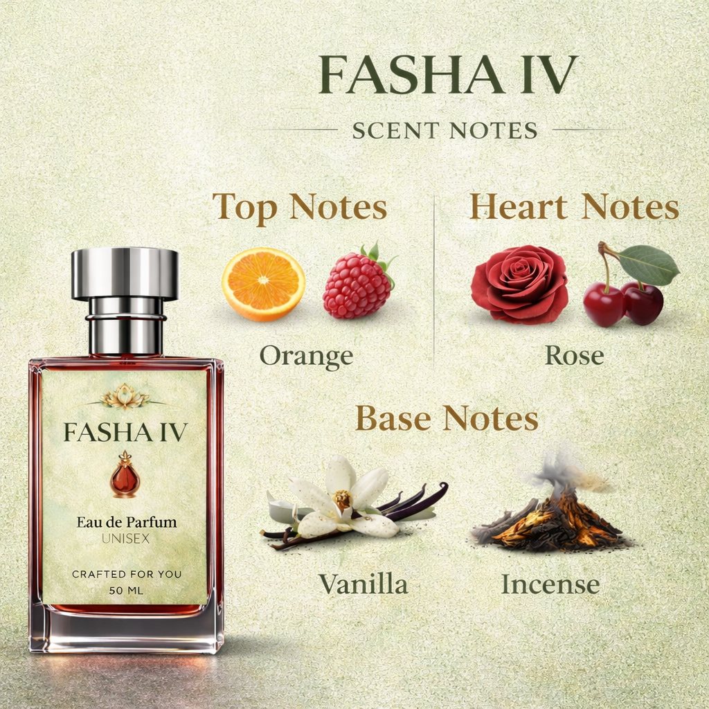 FASHA IV Unisex Eau de Parfum 50ml by Noor Perfumes | Long Lasting Luxury Perfume with Vanilla, Rose & Incense