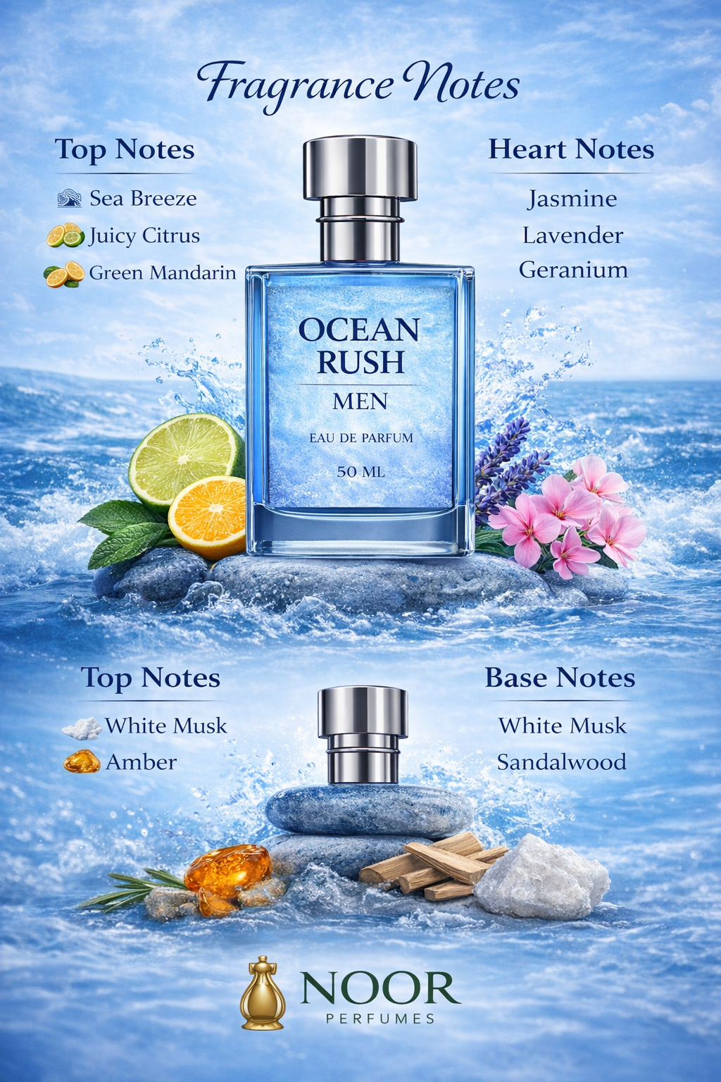 Ocean Rush Men Eau de Parfum 50ml | Fresh Aquatic Fragrance Inspired by Cool Water – NOOR PERFUMES